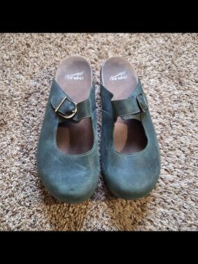 Dansko Martina Green Leather Mary Jane Clogs EU 41 US 10.5-11